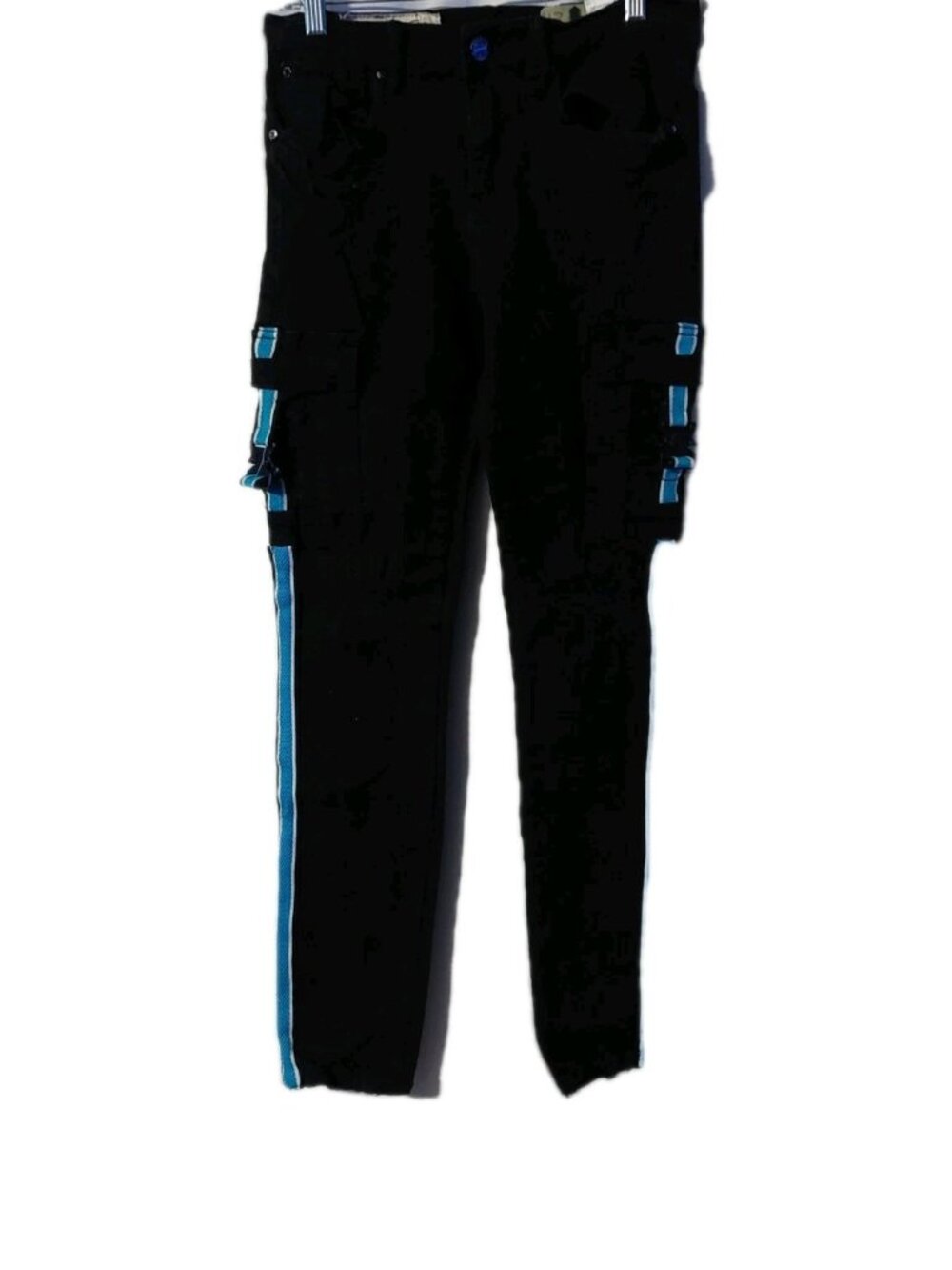 Industrial Indigo Jeans Mens 30X32 Cargo Taping Jeans Distressed Blue Striped